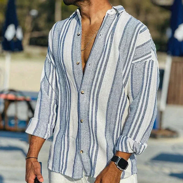 LAURENT MONACO | CHEMISE EN LIN RAYÉE POUR HOMMES — alt view