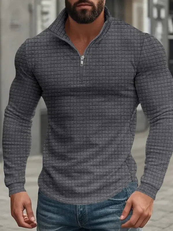 LAURENT MONACO | SWEAT-SHIRT RÉTRO À CARREAUX AVEC DEMI-FERMETURE ÉCLAIR POUR HOMMES