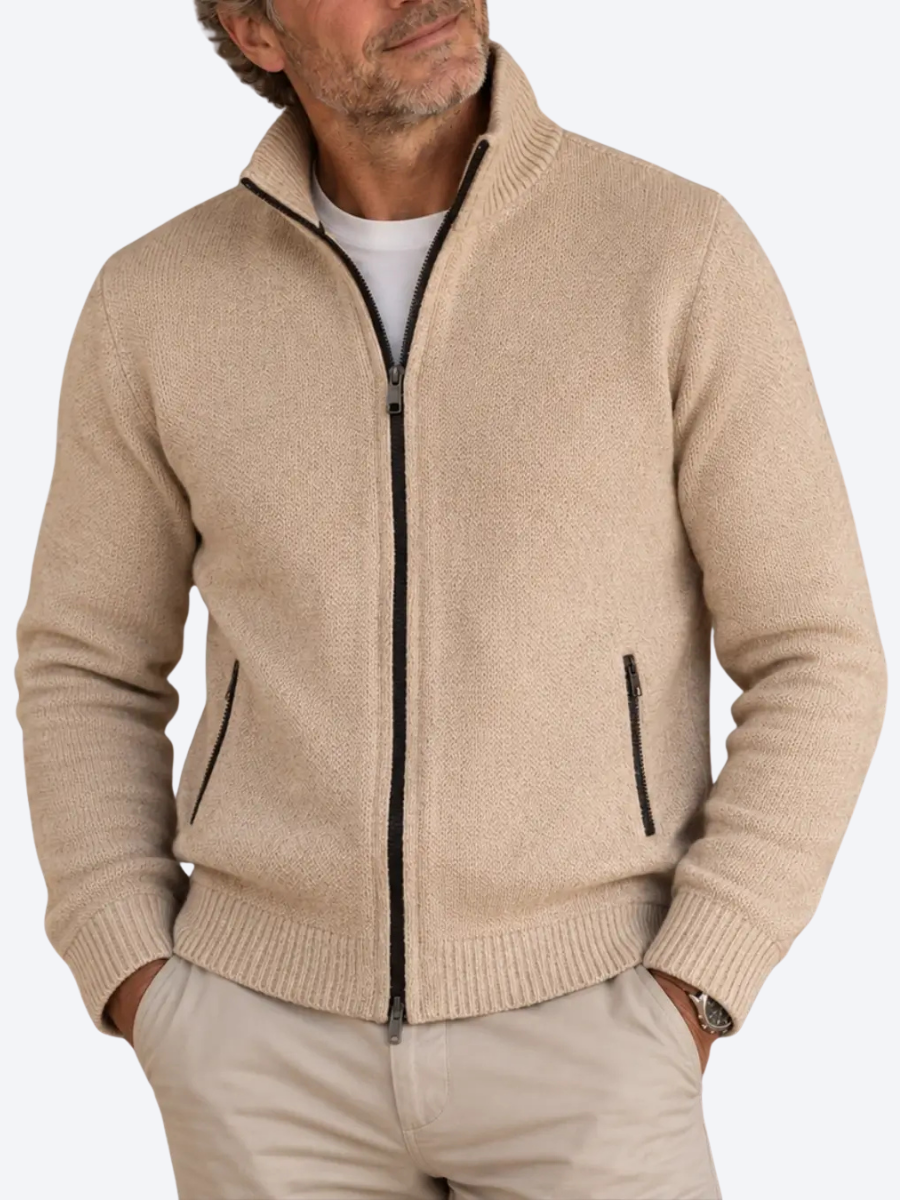 LAURENT MONACO | PULL À ZIP EN MAILLE COURRUE POUR HOMMES