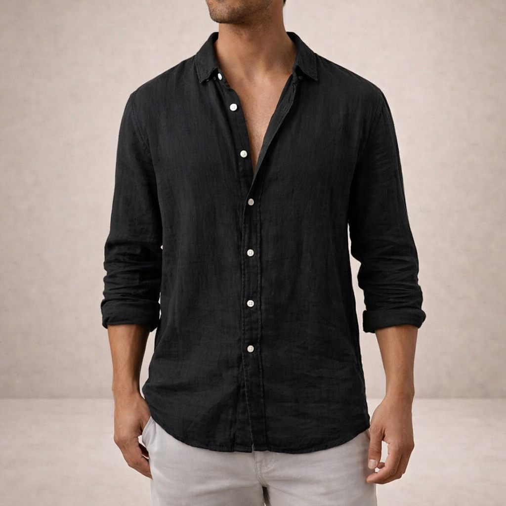 LAURENT MONACO | CHEMISE EN LIN À COL OUVERT POUR HOMMES