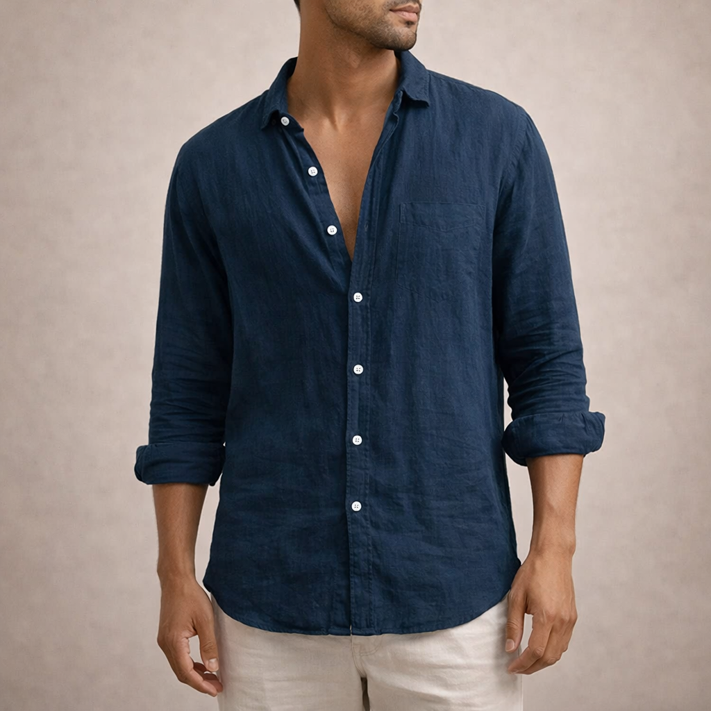 LAURENT MONACO | CHEMISE EN LIN À COL OUVERT POUR HOMMES