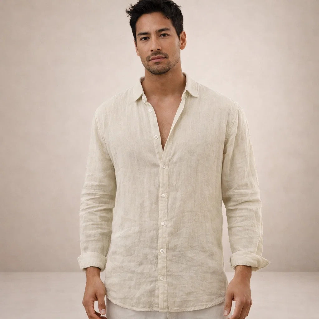 LAURENT MONACO | CHEMISE EN LIN À COL OUVERT POUR HOMMES