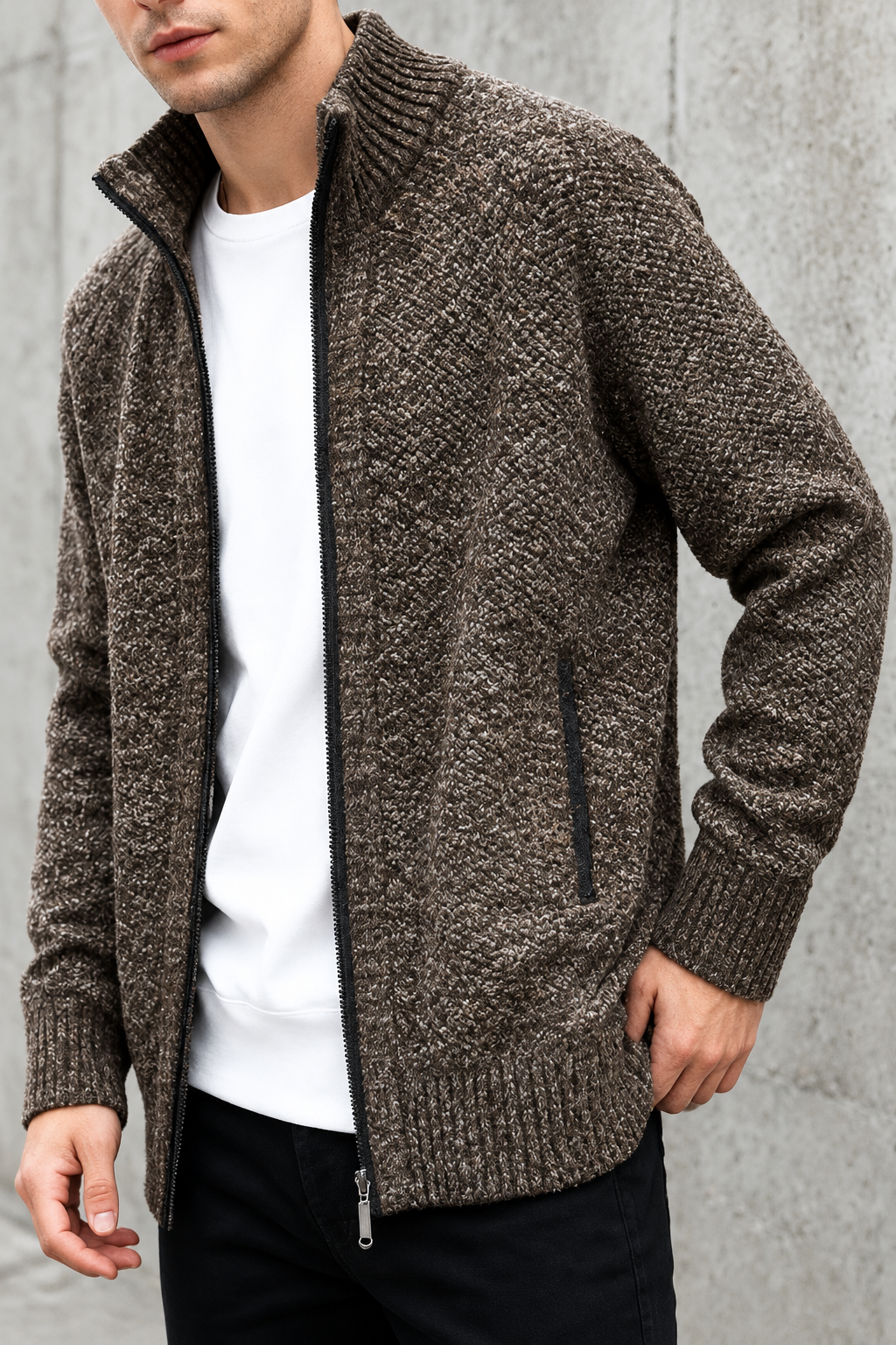 LAURENT MONACO | GILET EN MAILLE À FERMETURE ÉCLAIR POUR HOMMES