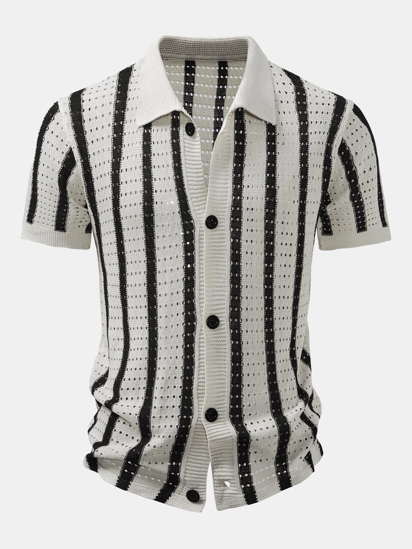 CHEMISE À RAYURES AVEC ŒILLETS TRICOTÉS & PANTALONS EN LIN À JAMBE DROITE
