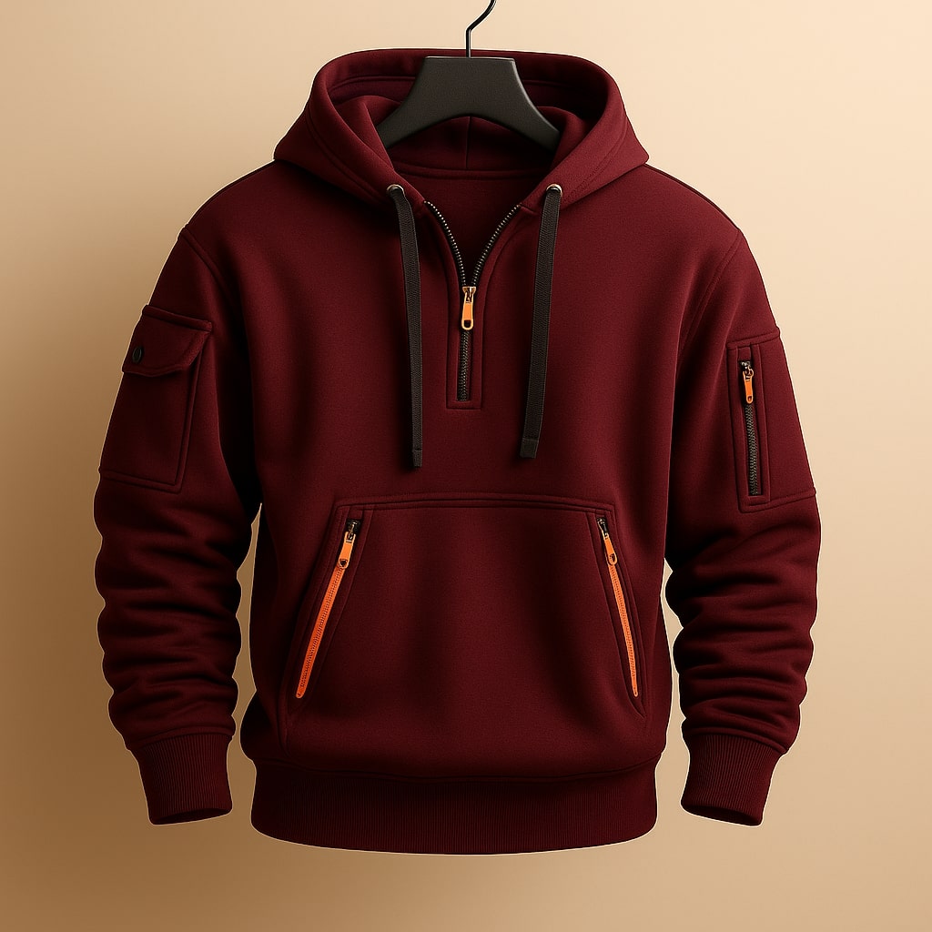 LAURENT MONACO | SWEAT À CAPUCHE EN MOLLETON À DEMI-ZIP POUR HOMME