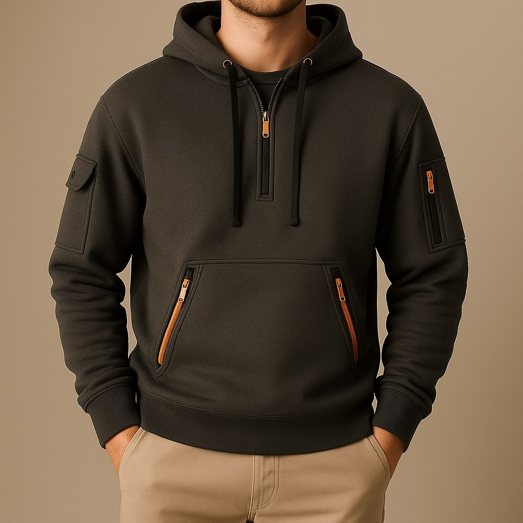 LAURENT MONACO | SWEAT À CAPUCHE EN MOLLETON À DEMI-ZIP POUR HOMME