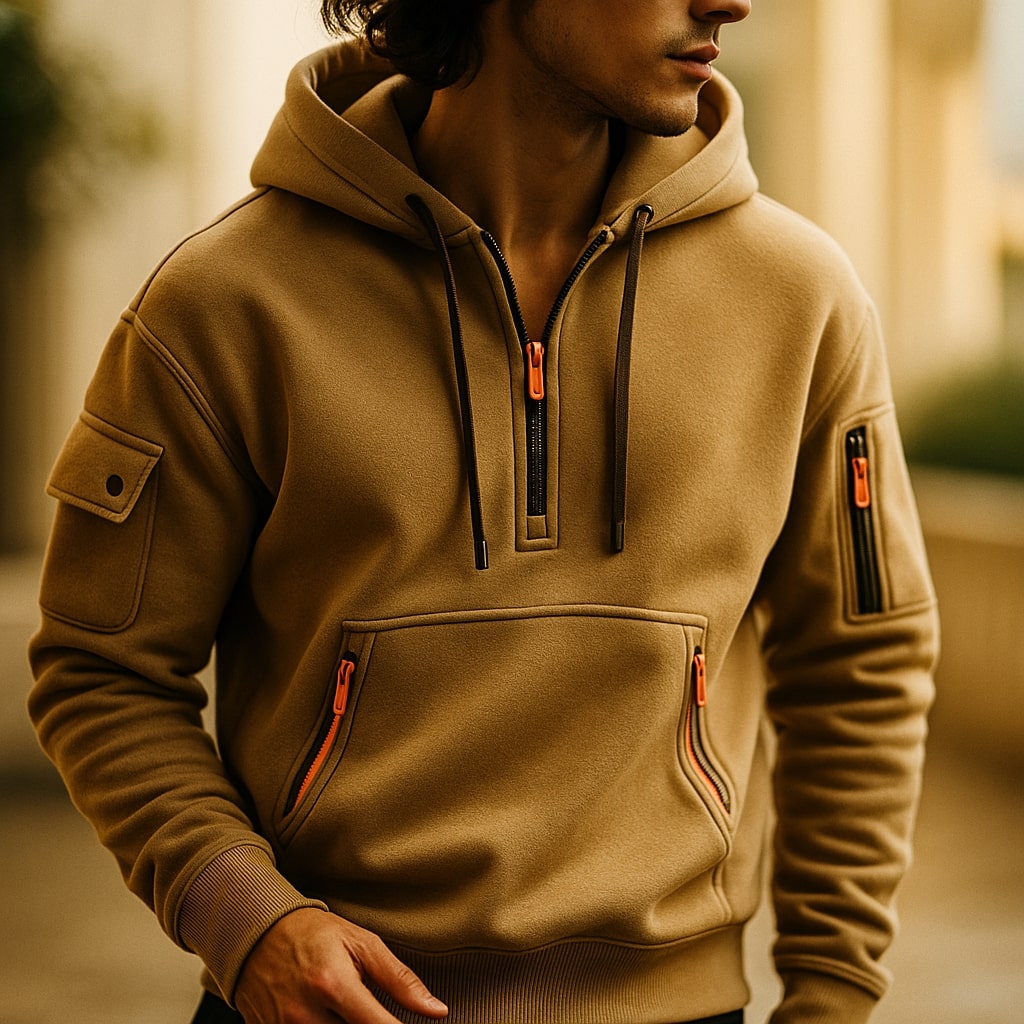LAURENT MONACO | SWEAT À CAPUCHE EN MOLLETON À DEMI-ZIP POUR HOMME