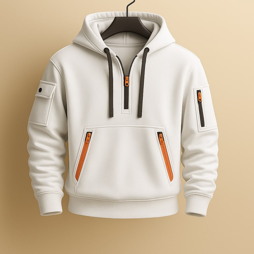 LAURENT MONACO | SWEAT À CAPUCHE EN MOLLETON À DEMI-ZIP POUR HOMME