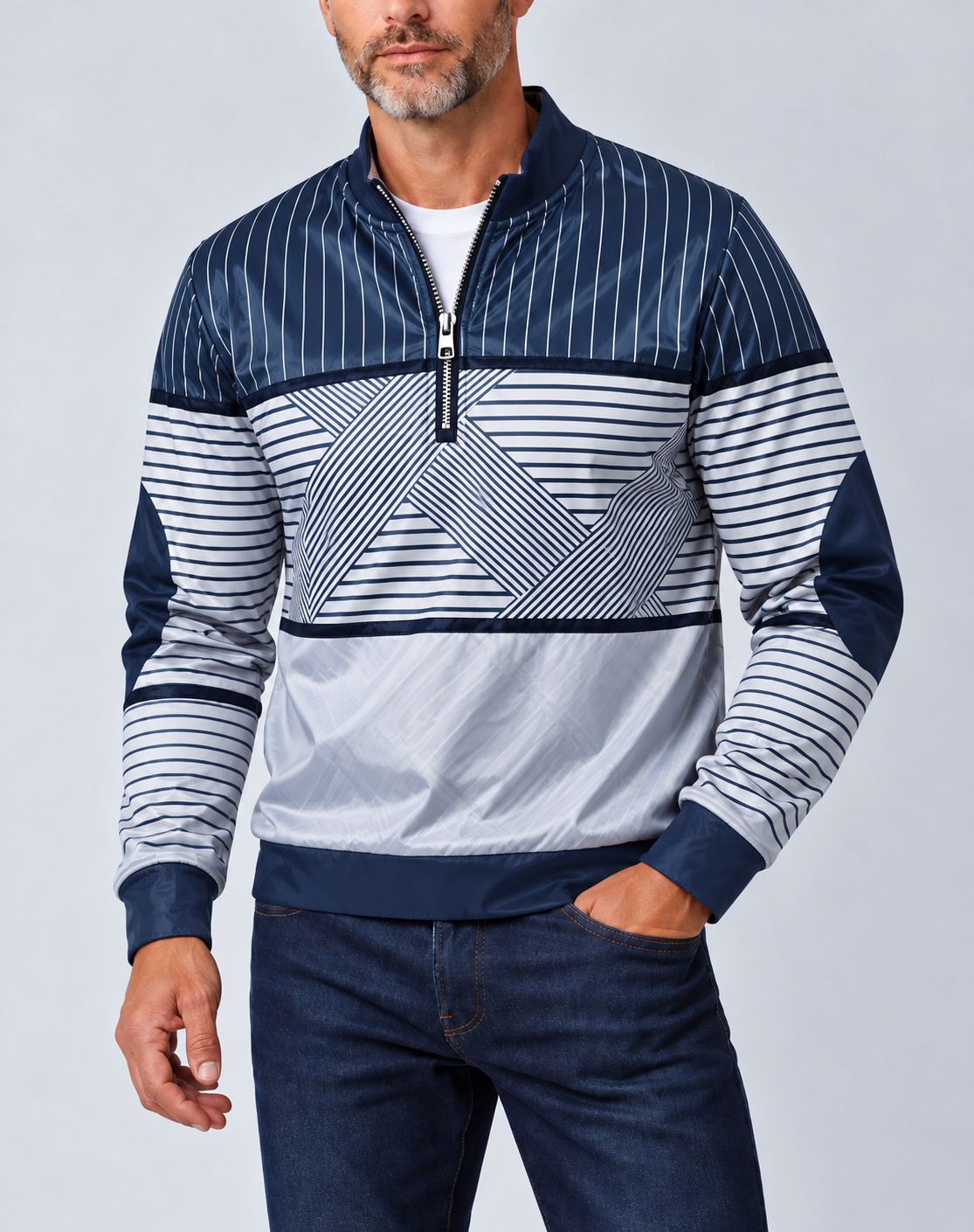 LAURENT MONACO | PULL À RAYURES ET FERMETURE ÉCLAIR POUR HOMMES