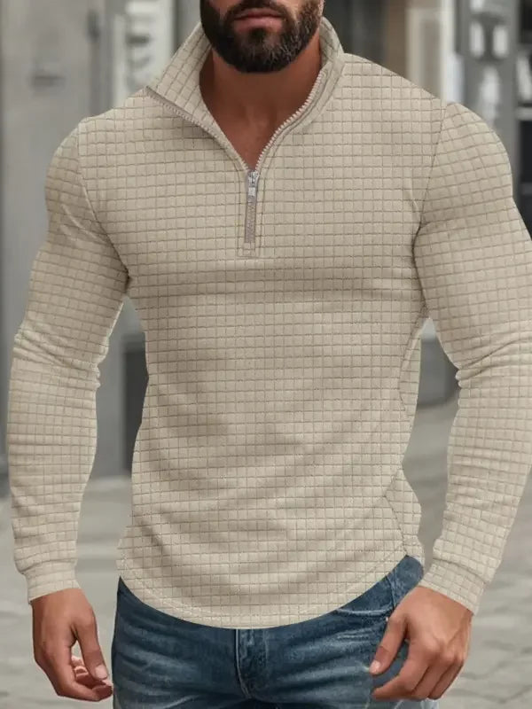 LAURENT MONACO | SWEAT-SHIRT RÉTRO À CARREAUX AVEC DEMI-FERMETURE ÉCLAIR POUR HOMMES