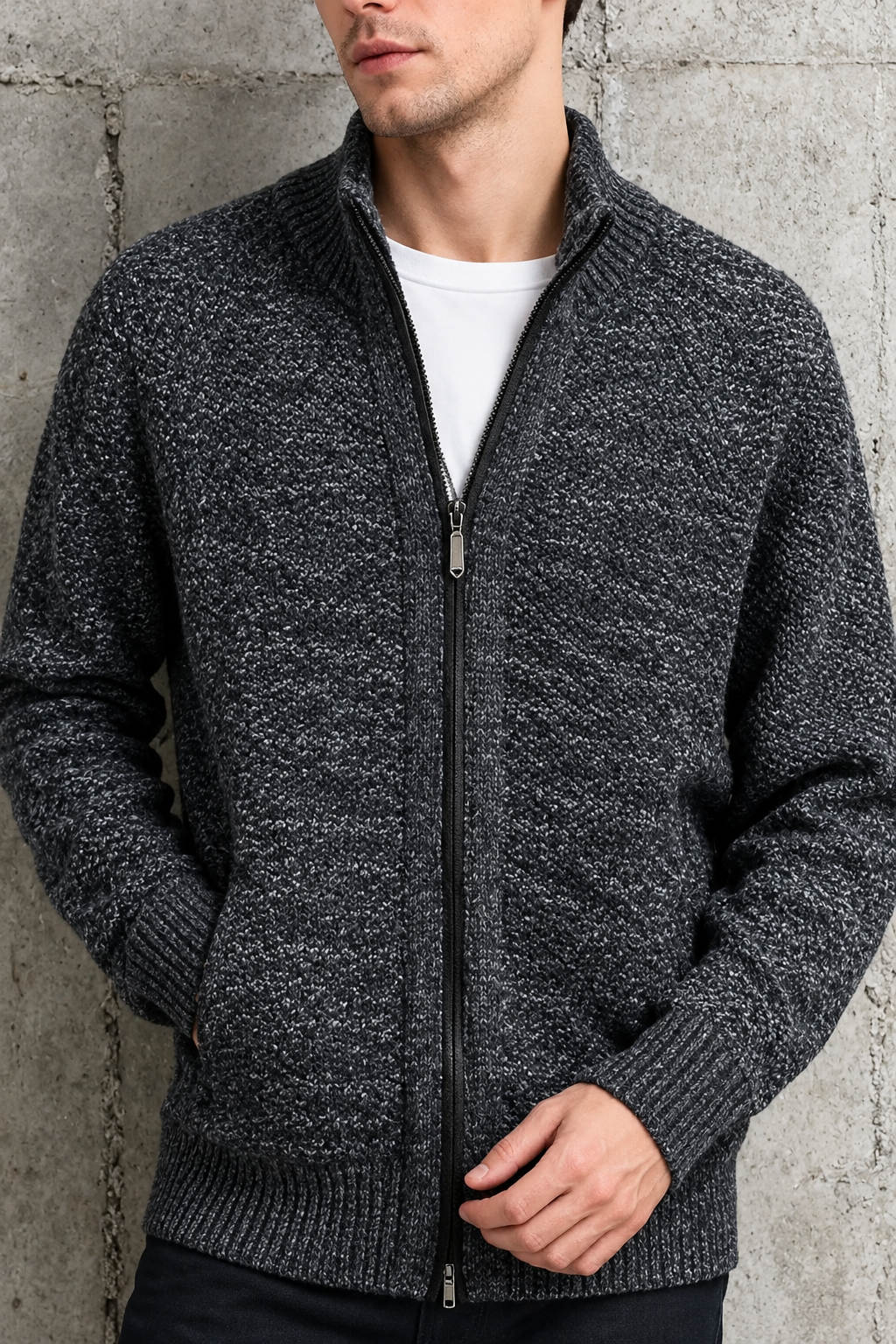 LAURENT MONACO | GILET EN MAILLE À FERMETURE ÉCLAIR POUR HOMMES