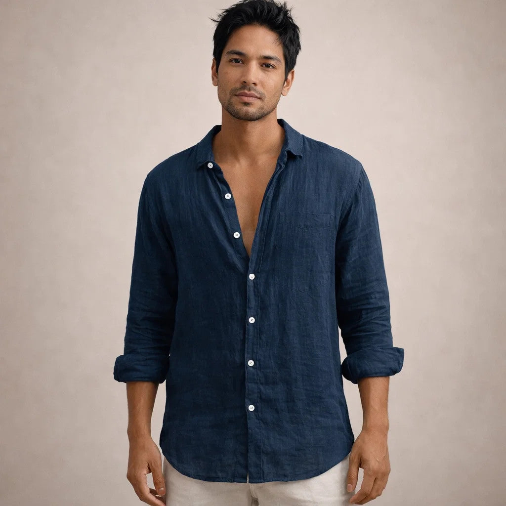 LAURENT MONACO | CHEMISE EN LIN À COL OUVERT POUR HOMMES