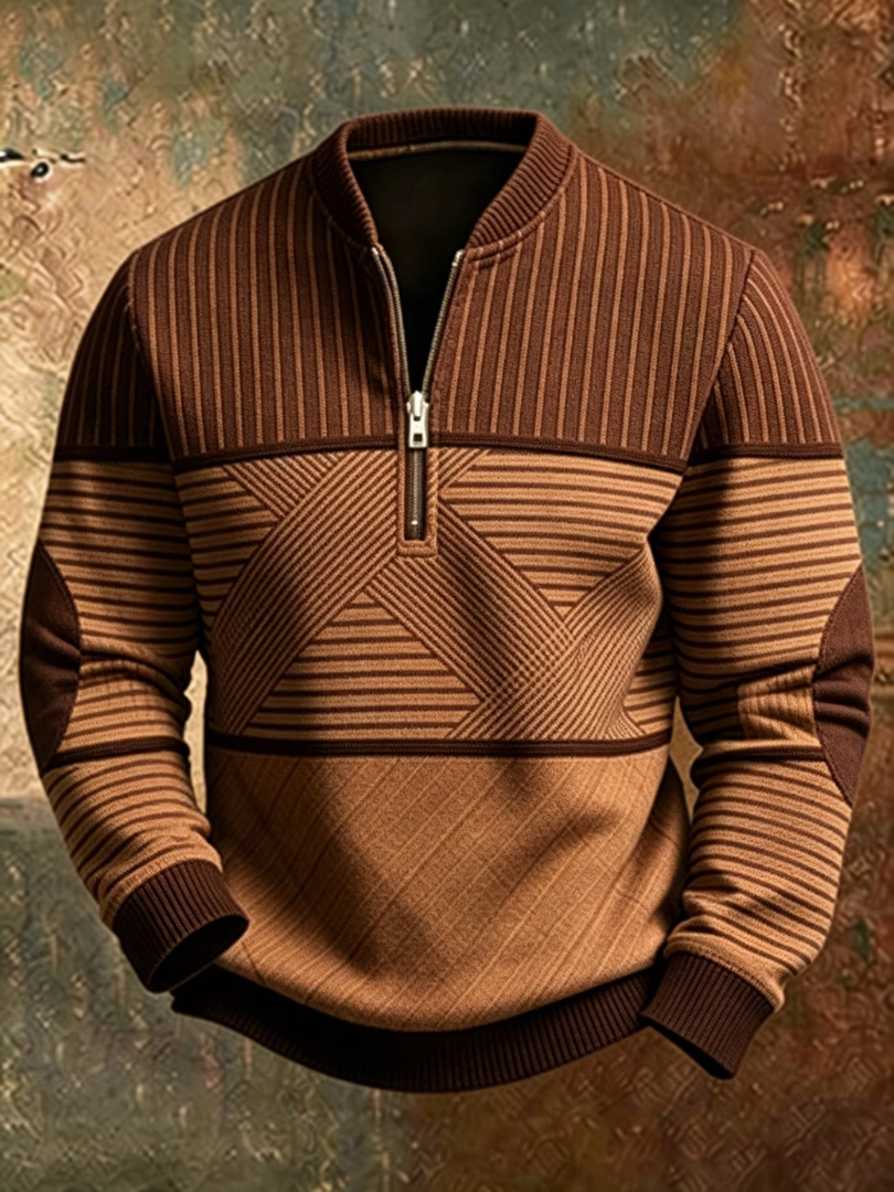 LAURENT MONACO | PULL GÉOMÉTRIQUE À DEMI-FERMETURE ÉCLAIR POUR HOMMES