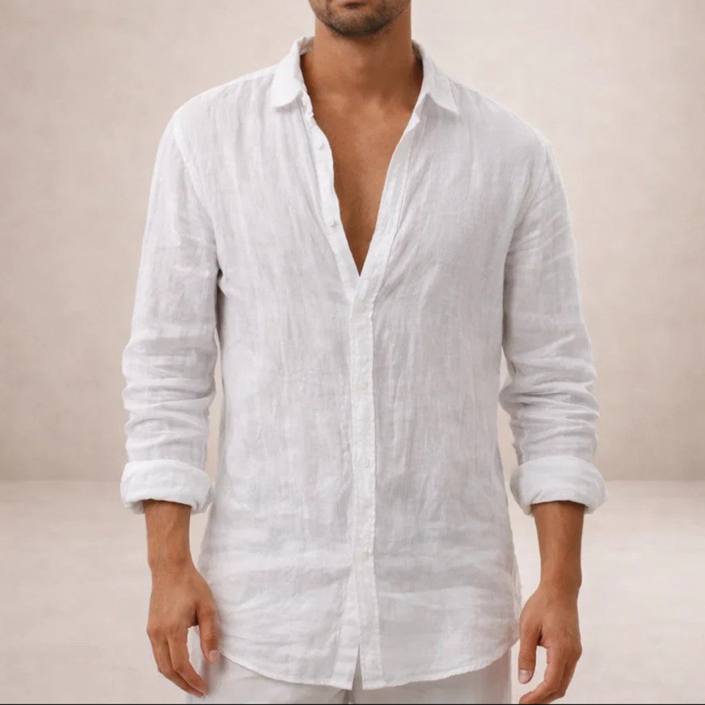 LAURENT MONACO | CHEMISE EN LIN À COL OUVERT POUR HOMMES