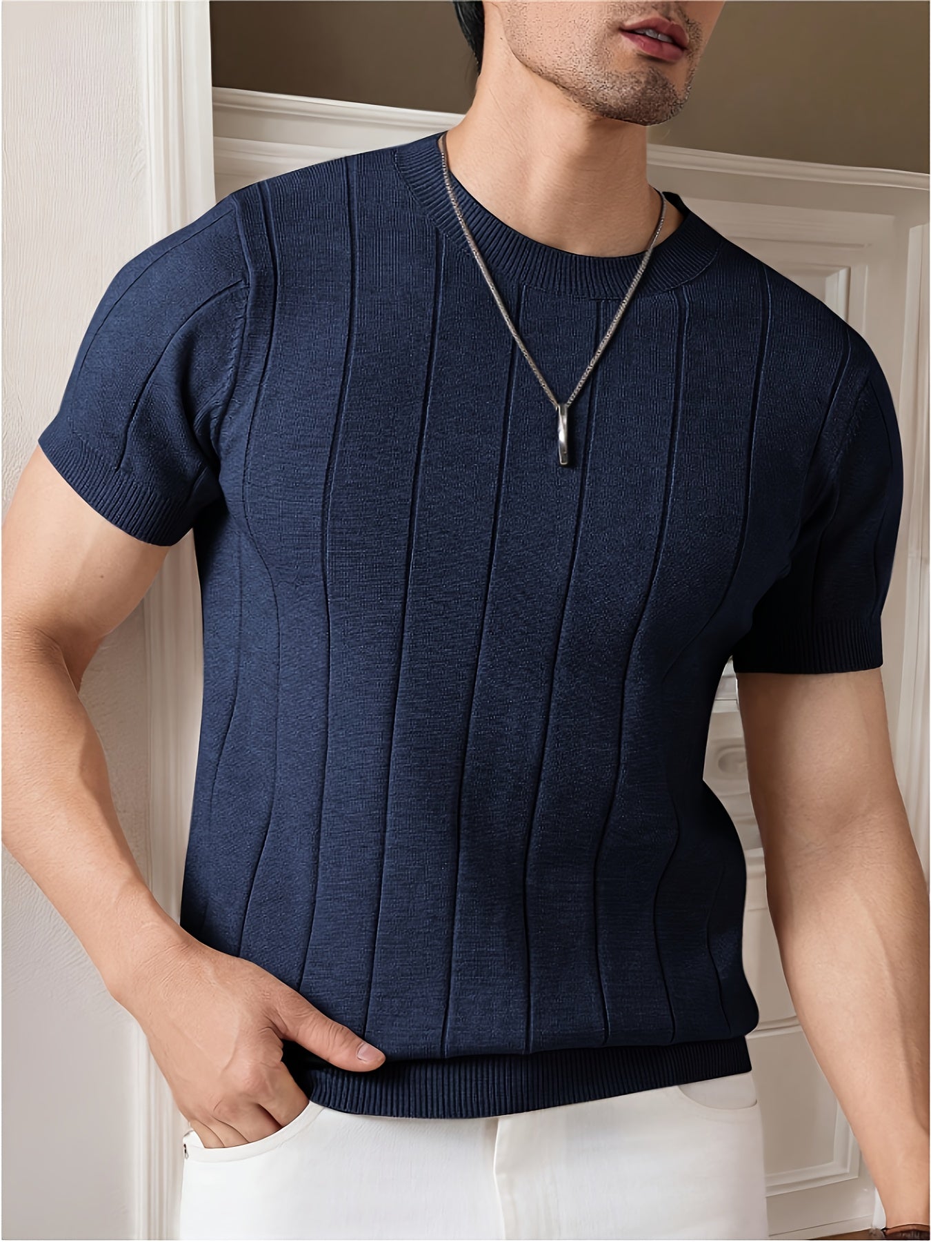 LAURENT MONACO | T-SHIRT EN MAILLE À RAYURES POUR HOMMES