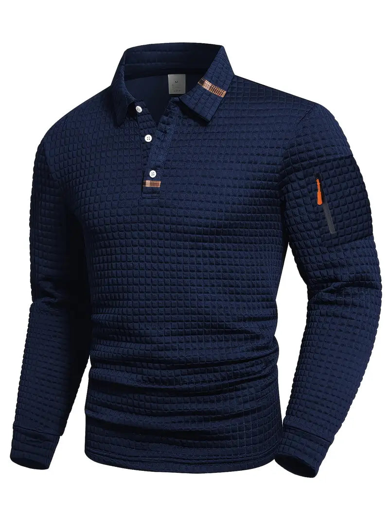 LAURENT MONACO | POLO À MANCHES LONGUES EN TISSU GAUFFRÉ POUR HOMMES