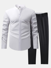 CHEMISE À COL MONTANT & PANTALONS SLIM FIT À JAMBES ÉVASÉES