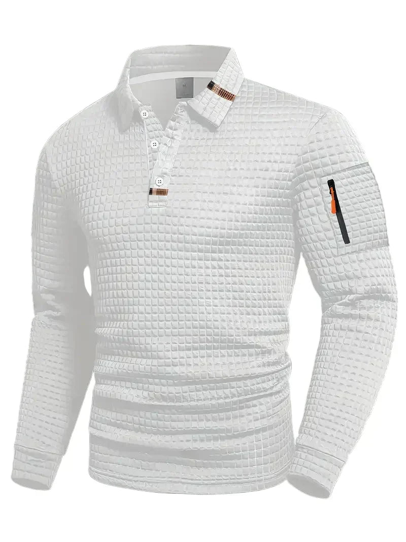 LAURENT MONACO | POLO À MANCHES LONGUES EN TISSU GAUFFRÉ POUR HOMMES