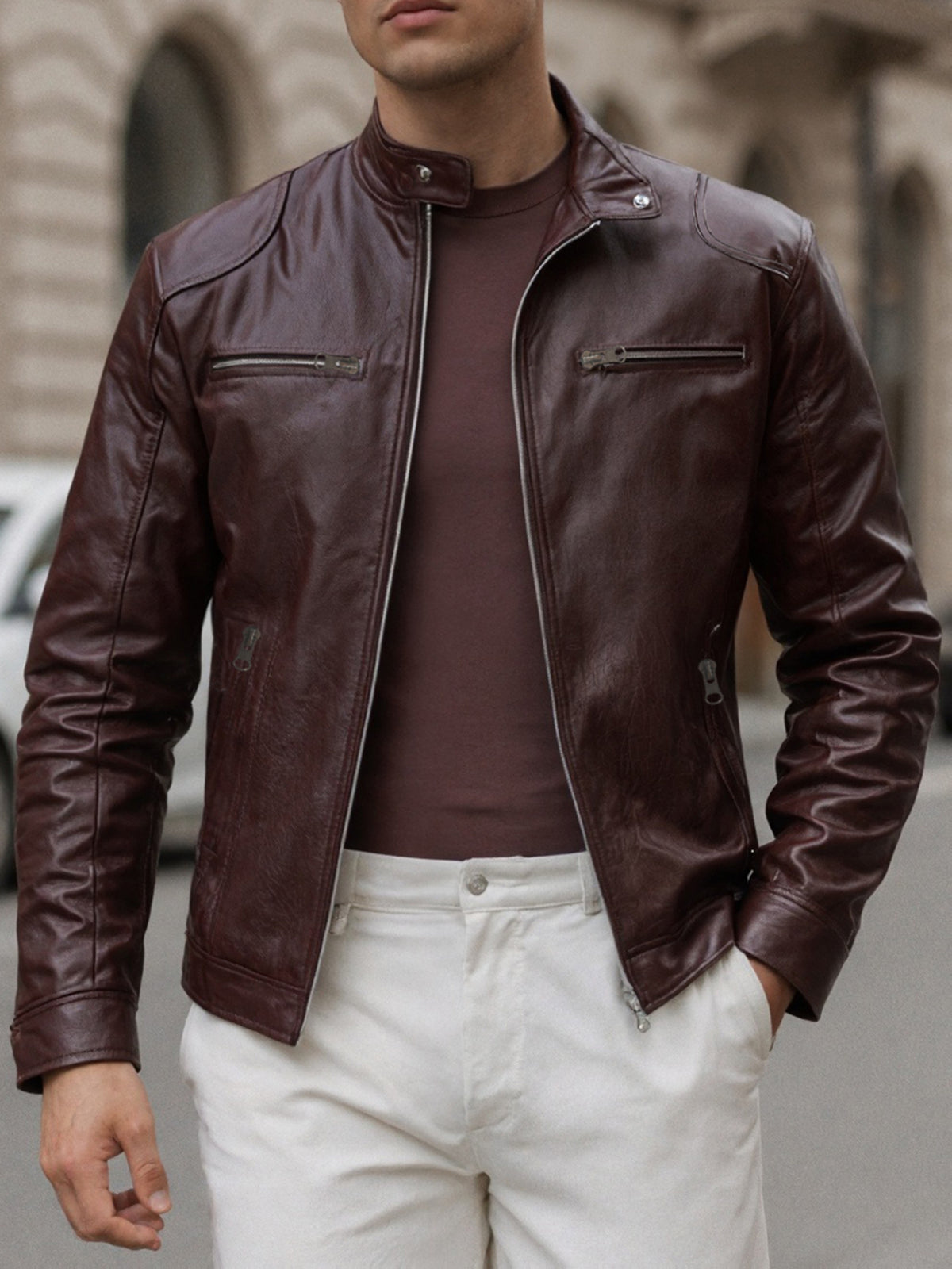 LAURENT MONACO | VESTE À COL DRAIT ET FERMETURE ÉCLAIR POUR HOMMES
