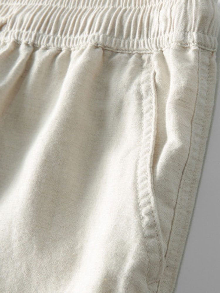 CHEMISE À RAYURES AVEC ŒILLETS TRICOTÉS & PANTALONS EN LIN À JAMBE DROITE