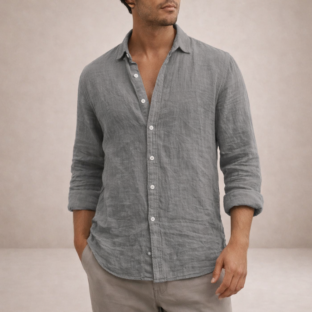 LAURENT MONACO | CHEMISE EN LIN À COL OUVERT POUR HOMMES