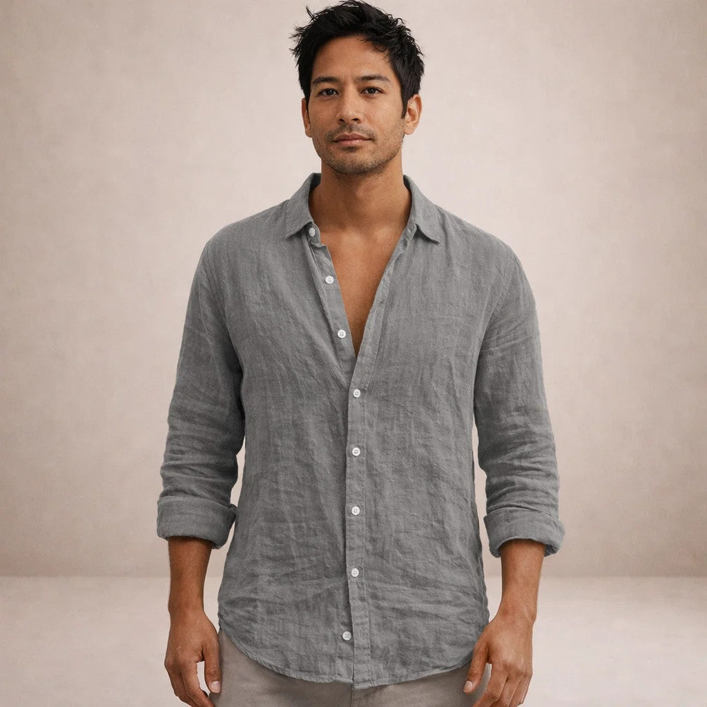 LAURENT MONACO | CHEMISE EN LIN À COL OUVERT POUR HOMMES