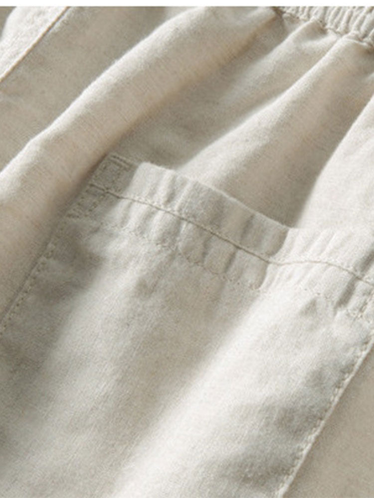 CHEMISE À RAYURES AU CROCHET AVEC BOUTONS & PANTALONS EN LIN À JAMBE DROITE