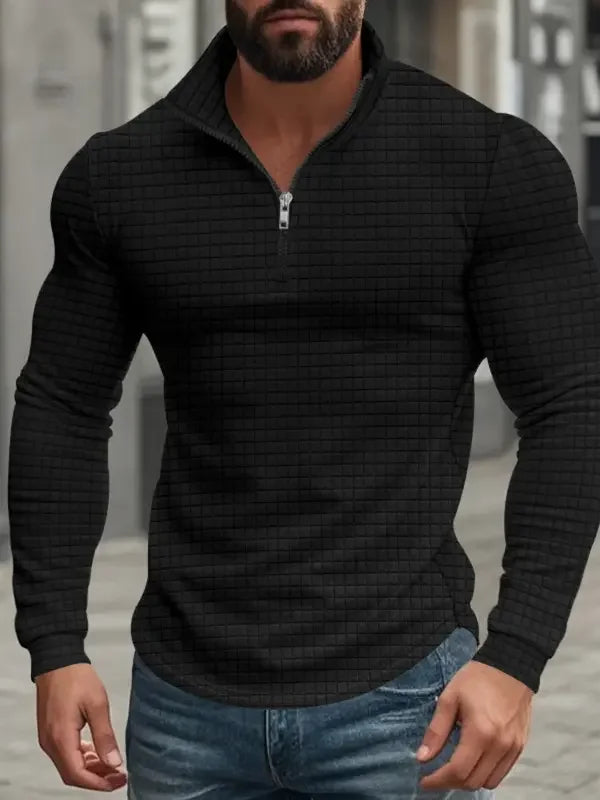 LAURENT MONACO | SWEAT-SHIRT RÉTRO À CARREAUX AVEC DEMI-FERMETURE ÉCLAIR POUR HOMMES
