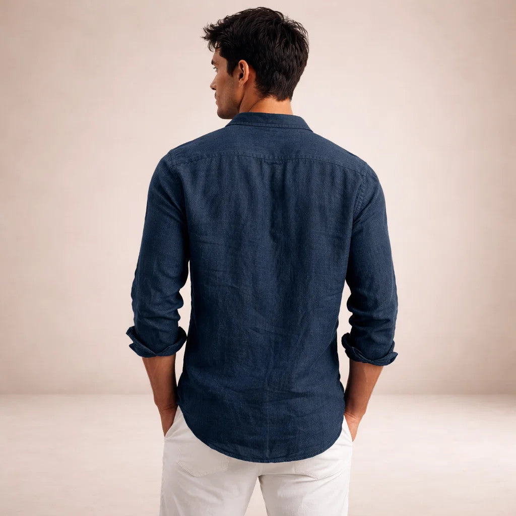 LAURENT MONACO | CHEMISE EN LIN À COL OUVERT POUR HOMMES