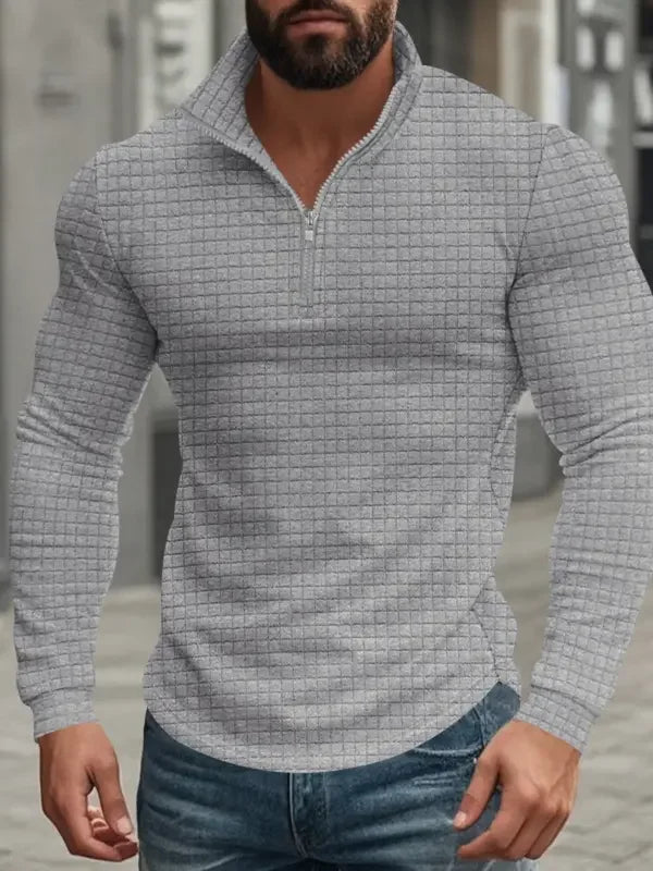 LAURENT MONACO | SWEAT-SHIRT RÉTRO À CARREAUX AVEC DEMI-FERMETURE ÉCLAIR POUR HOMMES