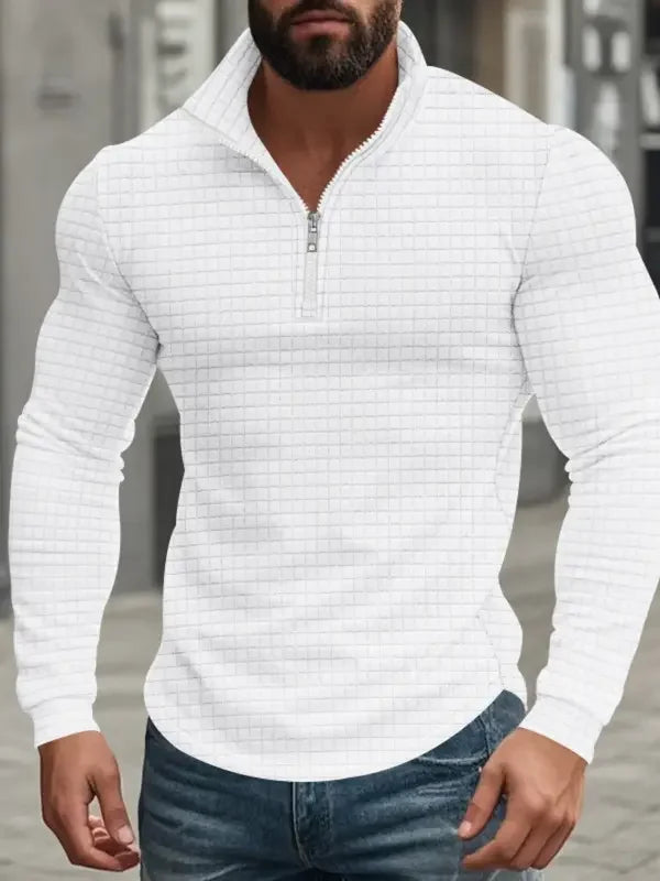 LAURENT MONACO | SWEAT-SHIRT RÉTRO À CARREAUX AVEC DEMI-FERMETURE ÉCLAIR POUR HOMMES
