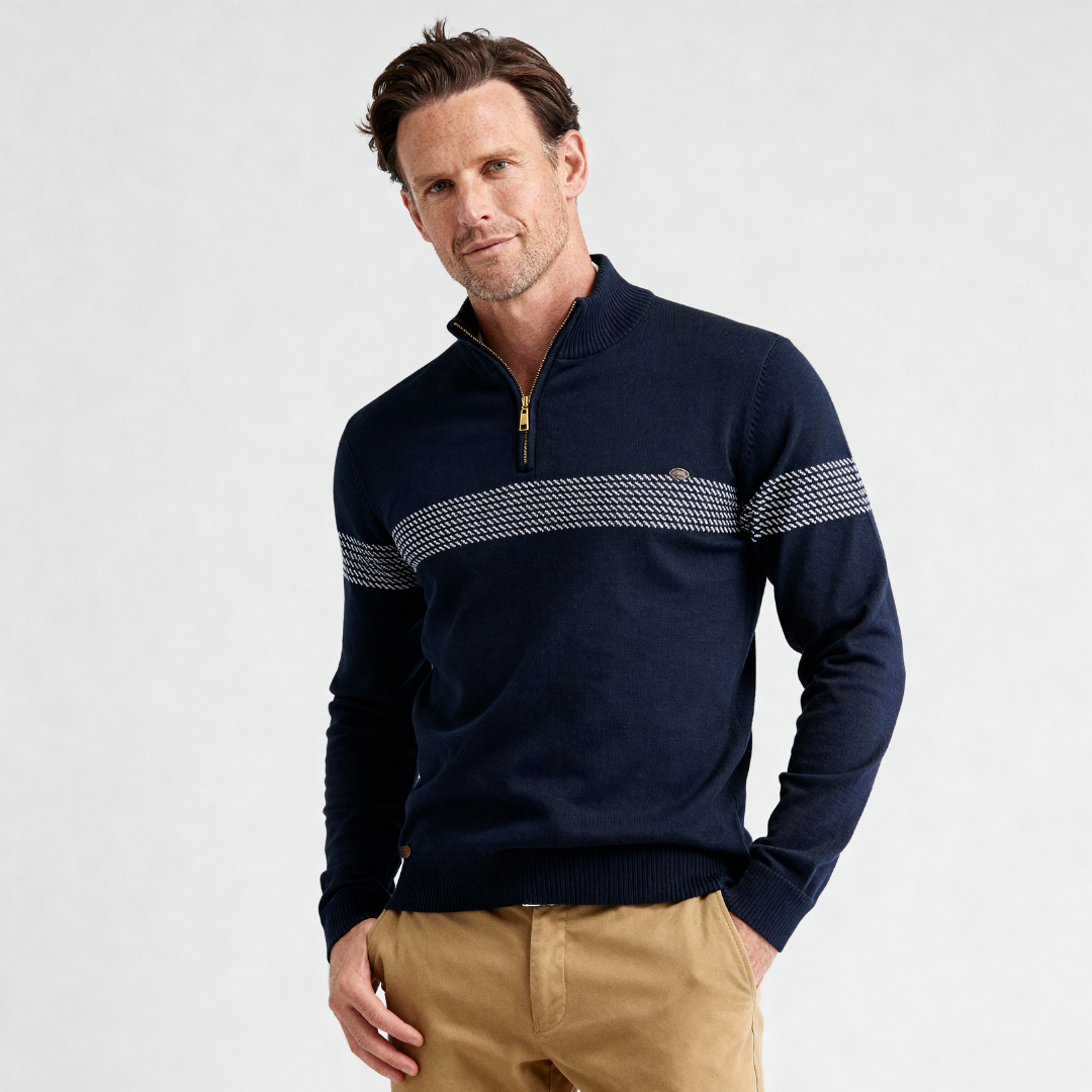 LAURENT MONACO | PULL ZIPPÉ RAYÉ POUR HOMME