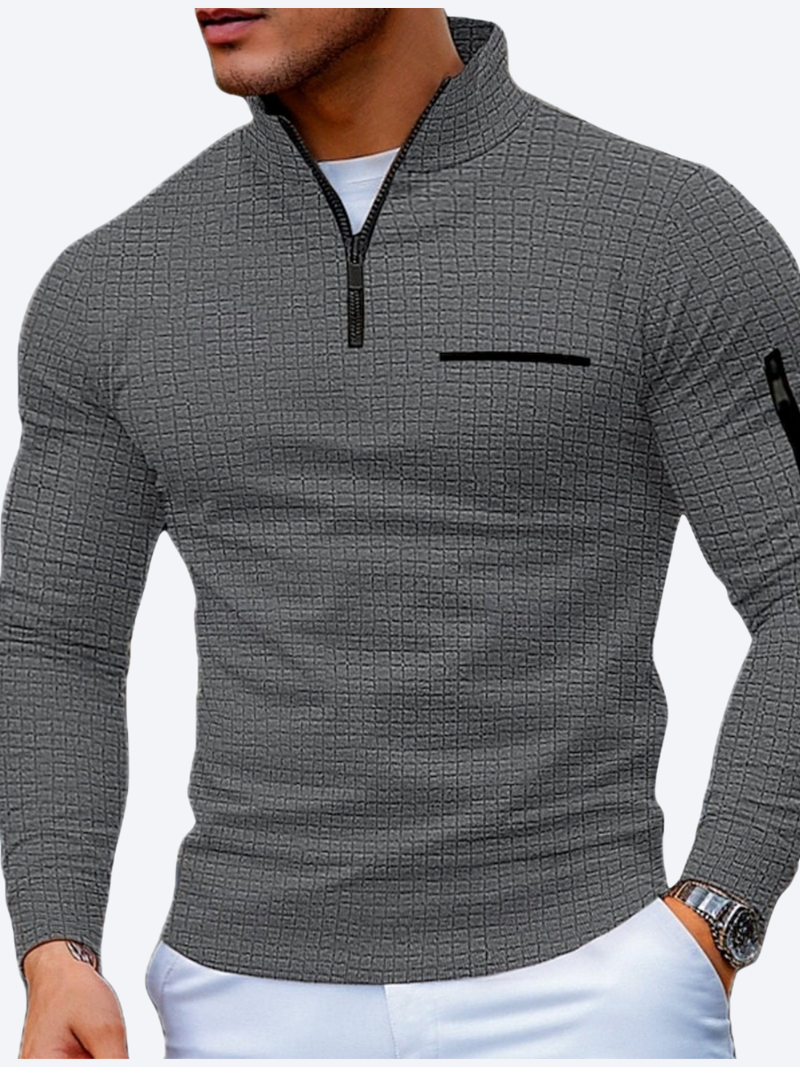 LAURENT MONACO | SWEAT-SHIRT À COL QUART DE FERMETURE ÉCLAIR ET BLOCS DE COULEURS POUR HOMMES