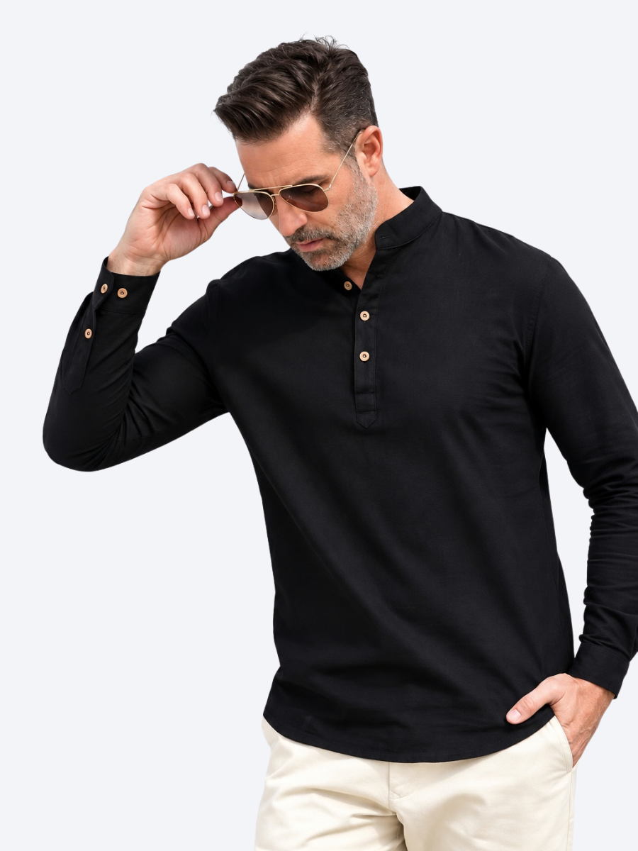 LAURENT MONACO | CHEMISE À COL MONTANT ET DEMI-PATTE DE BOUTONNAGE POUR HOMMES