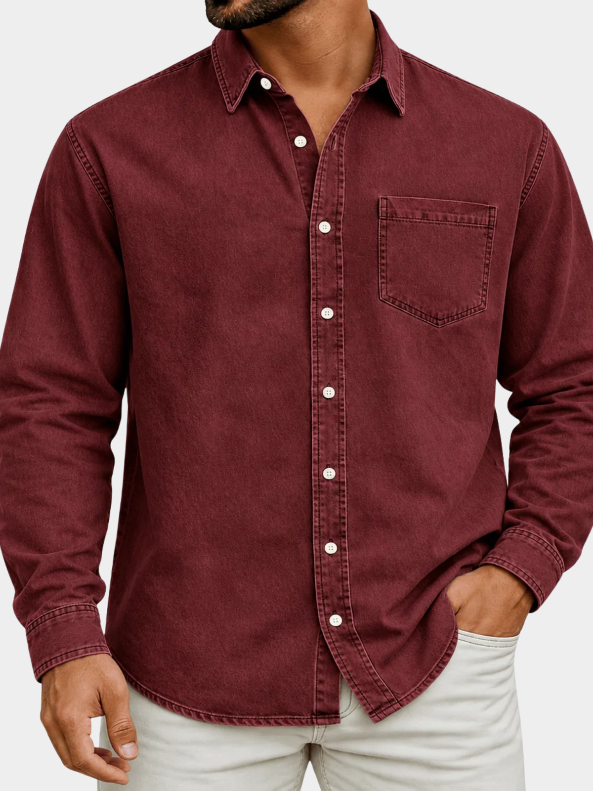 LAURENT MONACO | CHEMISE HENLEY EN COTON PRÉLAVÉ POUR HOMMES