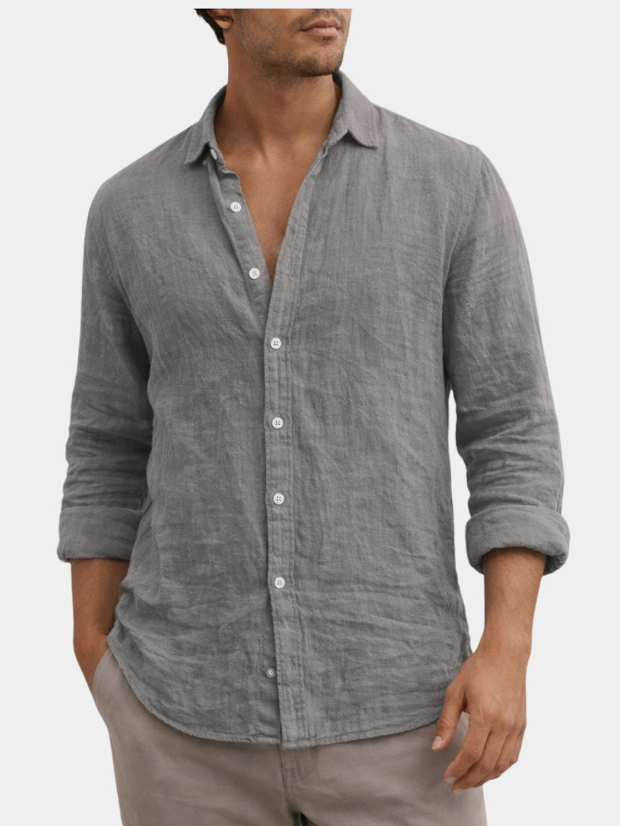 LAURENT MONACO | CHEMISE EN LIN À COL OUVERT POUR HOMMES