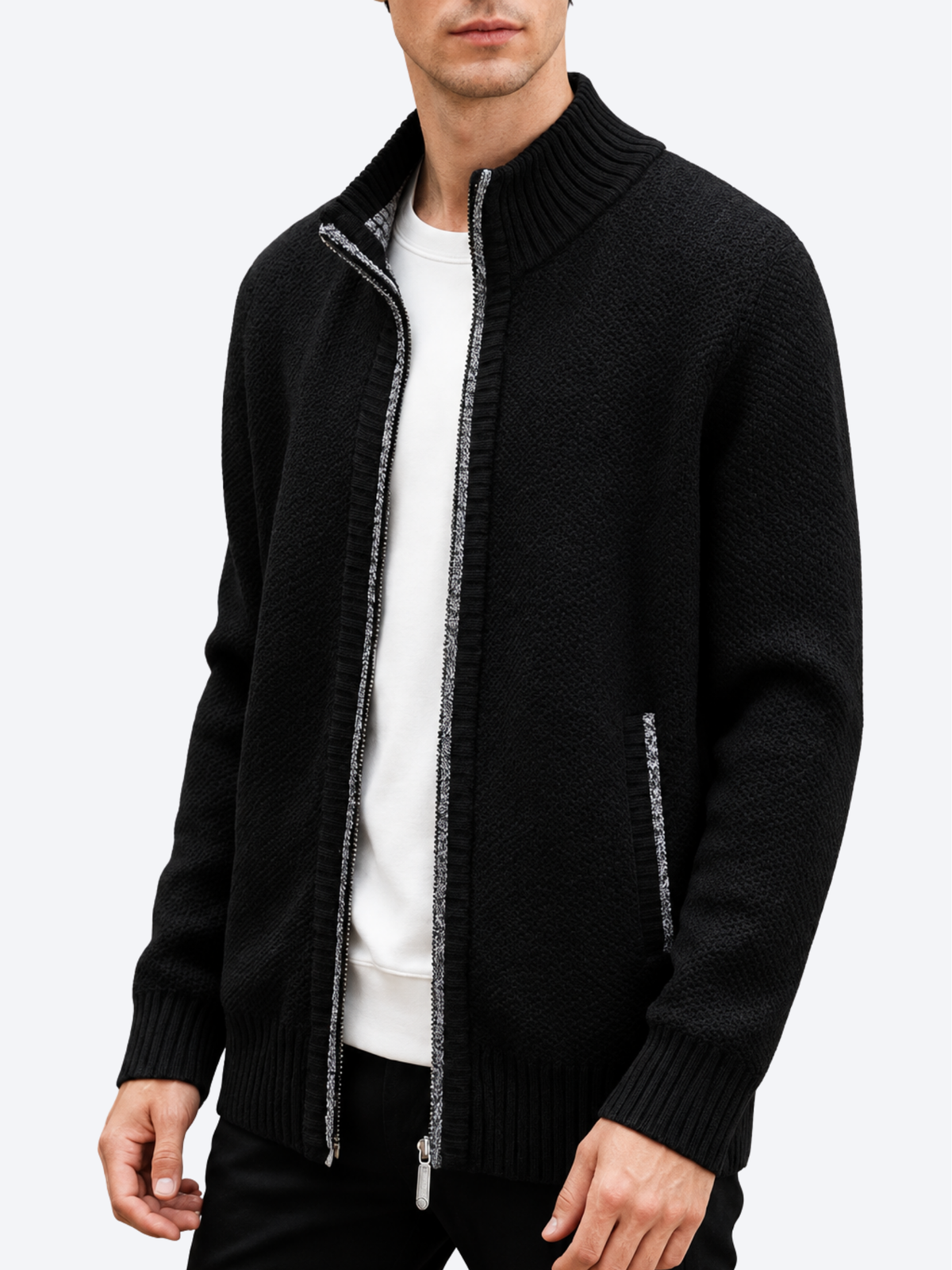 LAURENT MONACO | GILET EN MAILLE À FERMETURE ÉCLAIR POUR HOMMES