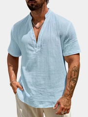 LAURENT MONACO | CHEMISE EN LIN À COL EN V POUR HOMMES