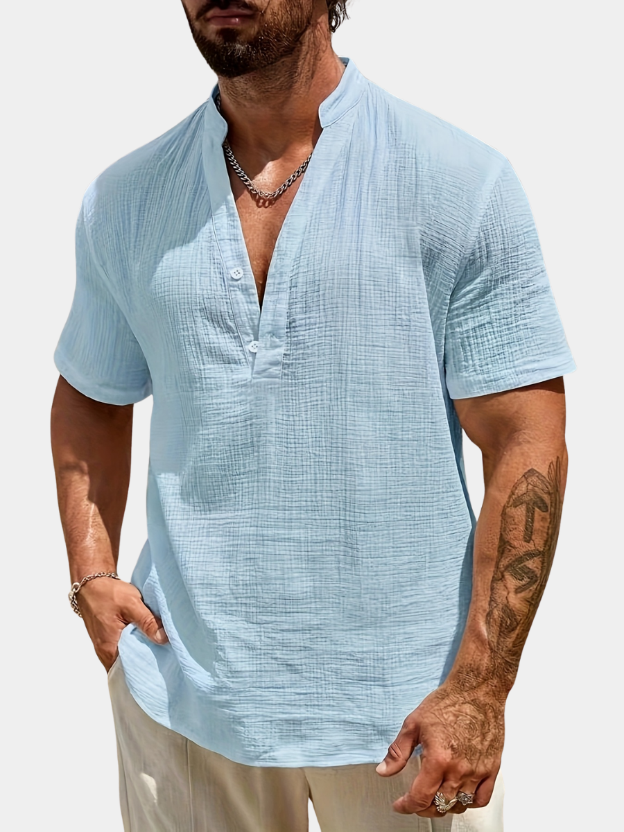 LAURENT MONACO | CHEMISE EN LIN À COL EN V POUR HOMMES