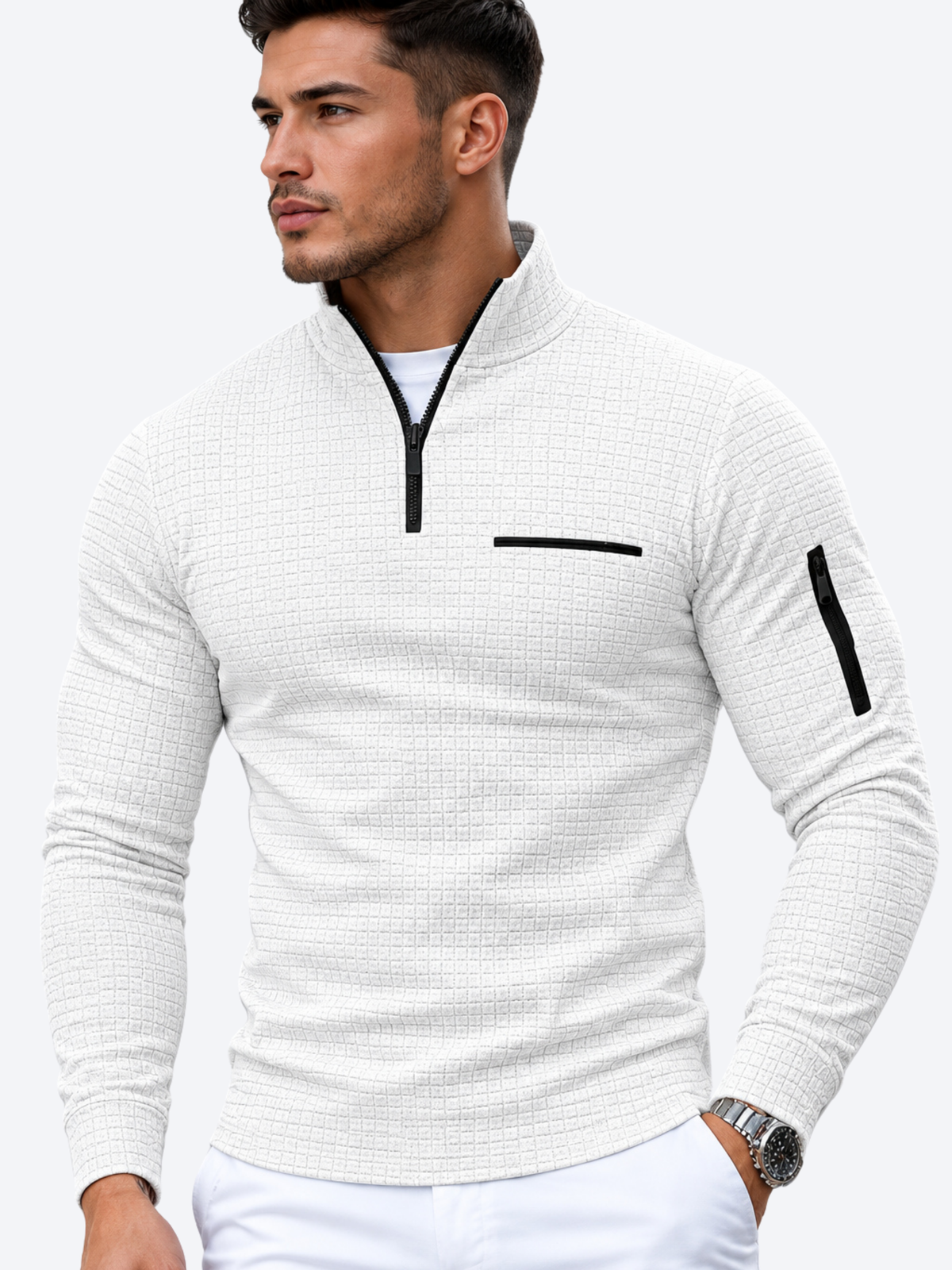 LAURENT MONACO | SWEAT-SHIRT À QUART DE FERMETURE ÉCLAIR POUR HOMMES