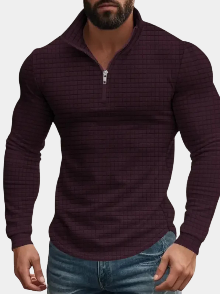 LAURENT MONACO | SWEAT-SHIRT RÉTRO À CARREAUX AVEC DEMI-FERMETURE ÉCLAIR POUR HOMMES