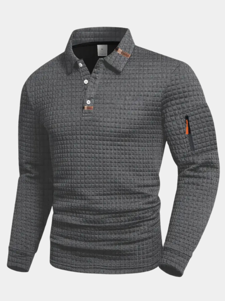 LAURENT MONACO | POLO À MANCHES LONGUES EN TISSU GAUFFRÉ POUR HOMMES