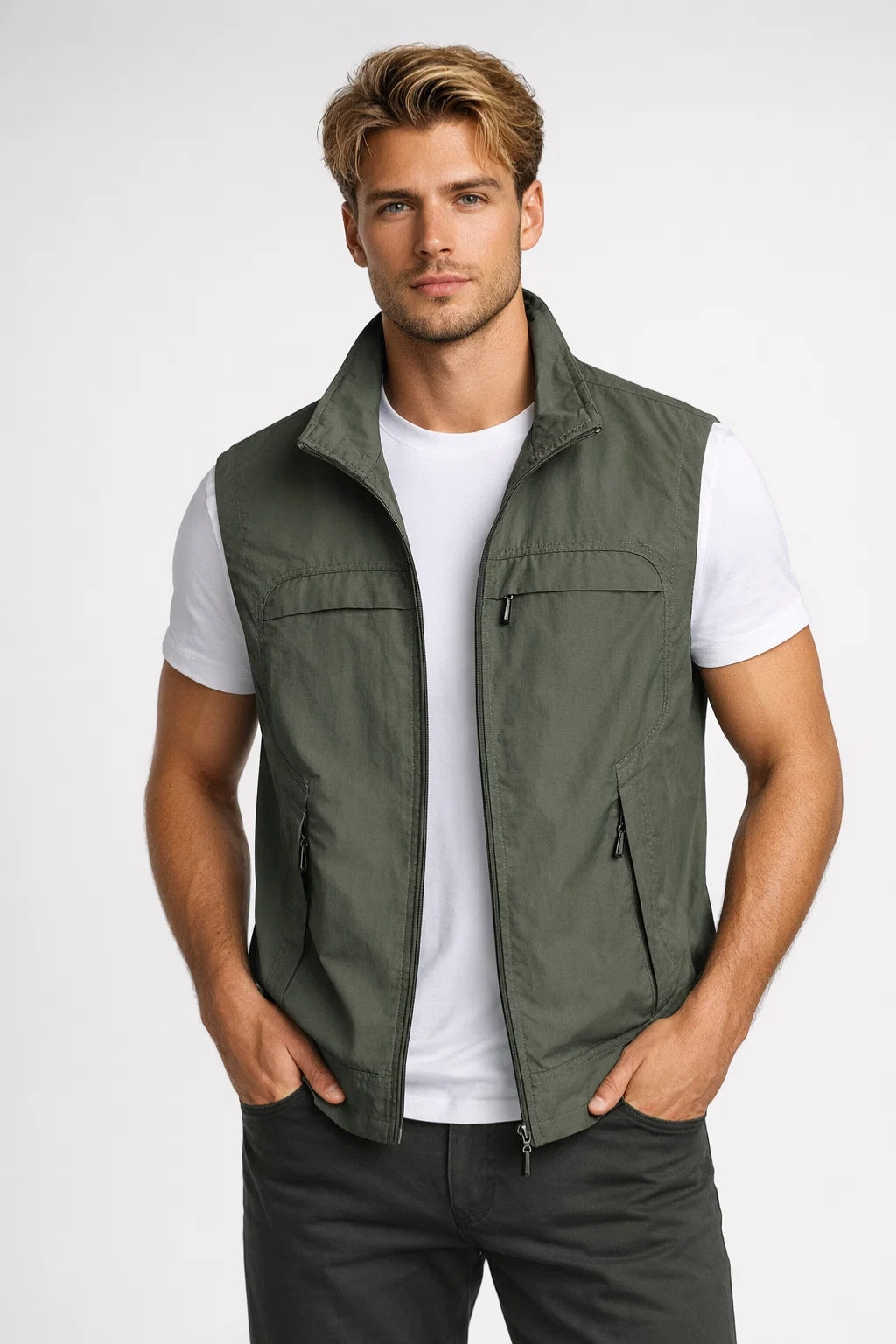 LAURENT MONACO | GILET UTILITAIRE À FERMETURE ÉCLAIR POUR HOMMES