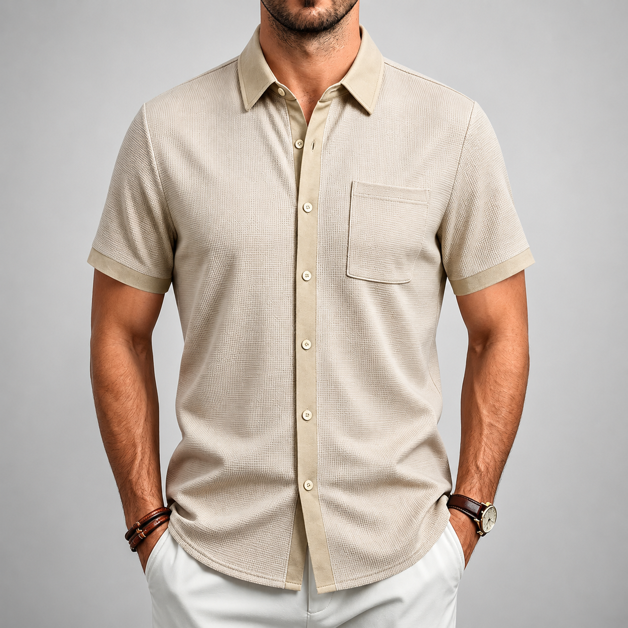 LAURENT MONACO | CHEMISE À BOUTONS TEXTURÉE POUR HOMMES