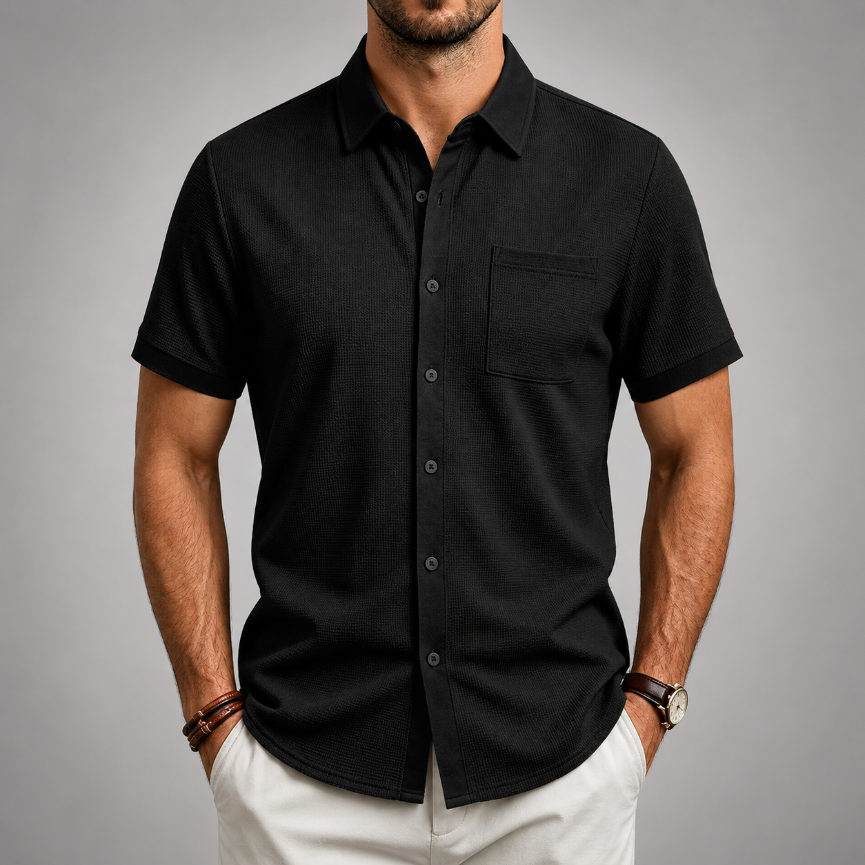 LAURENT MONACO | CHEMISE À BOUTONS TEXTURÉE POUR HOMMES