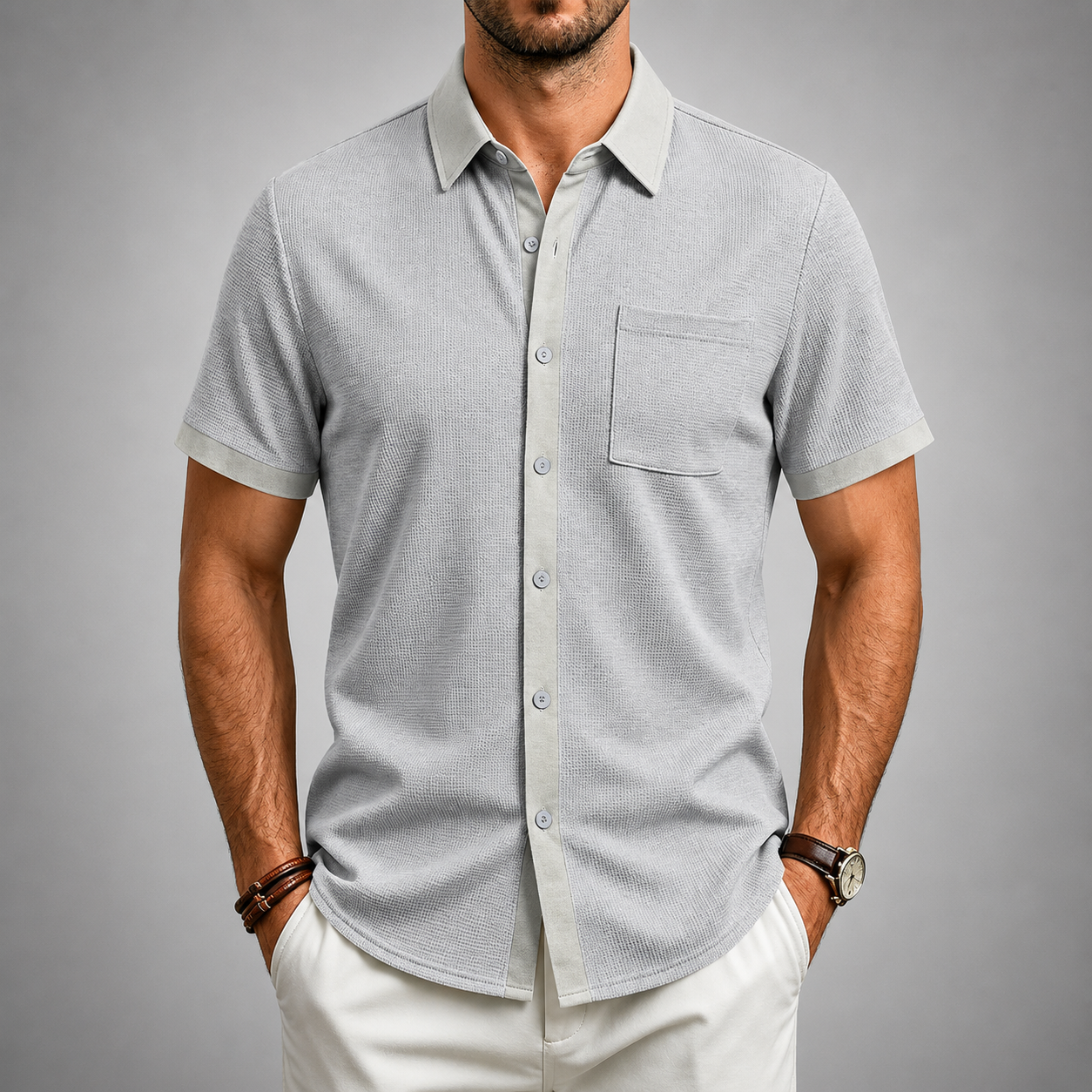 LAURENT MONACO | CHEMISE À BOUTONS TEXTURÉE POUR HOMMES
