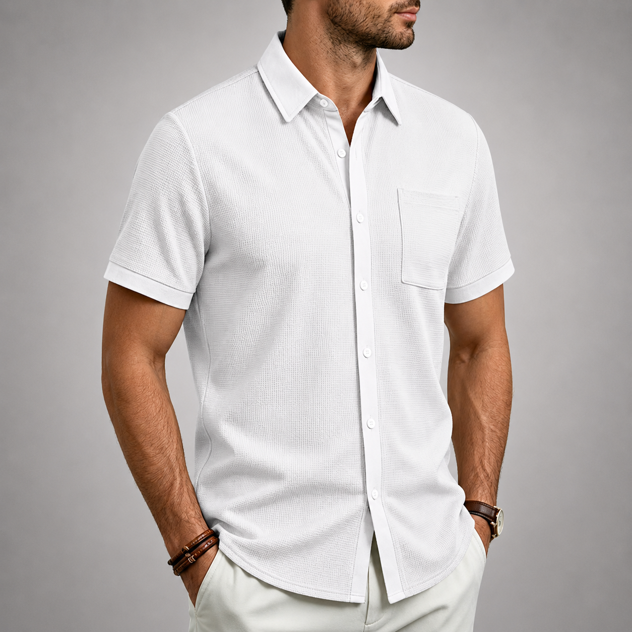 LAURENT MONACO | CHEMISE À BOUTONS TEXTURÉE POUR HOMMES