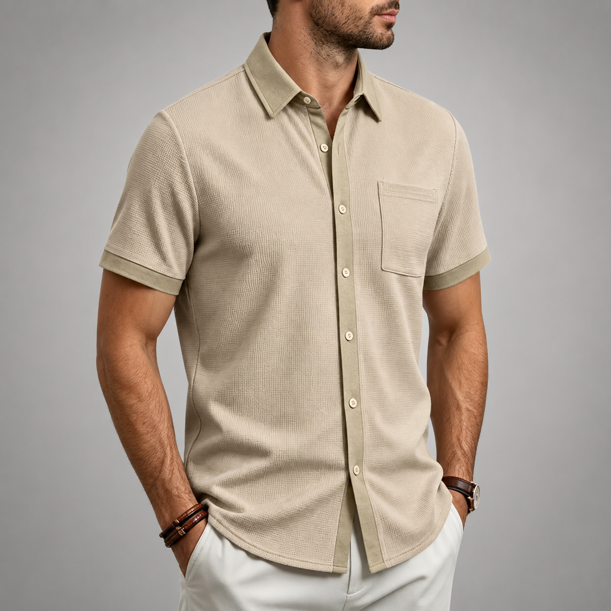 LAURENT MONACO | CHEMISE À BOUTONS TEXTURÉE POUR HOMMES