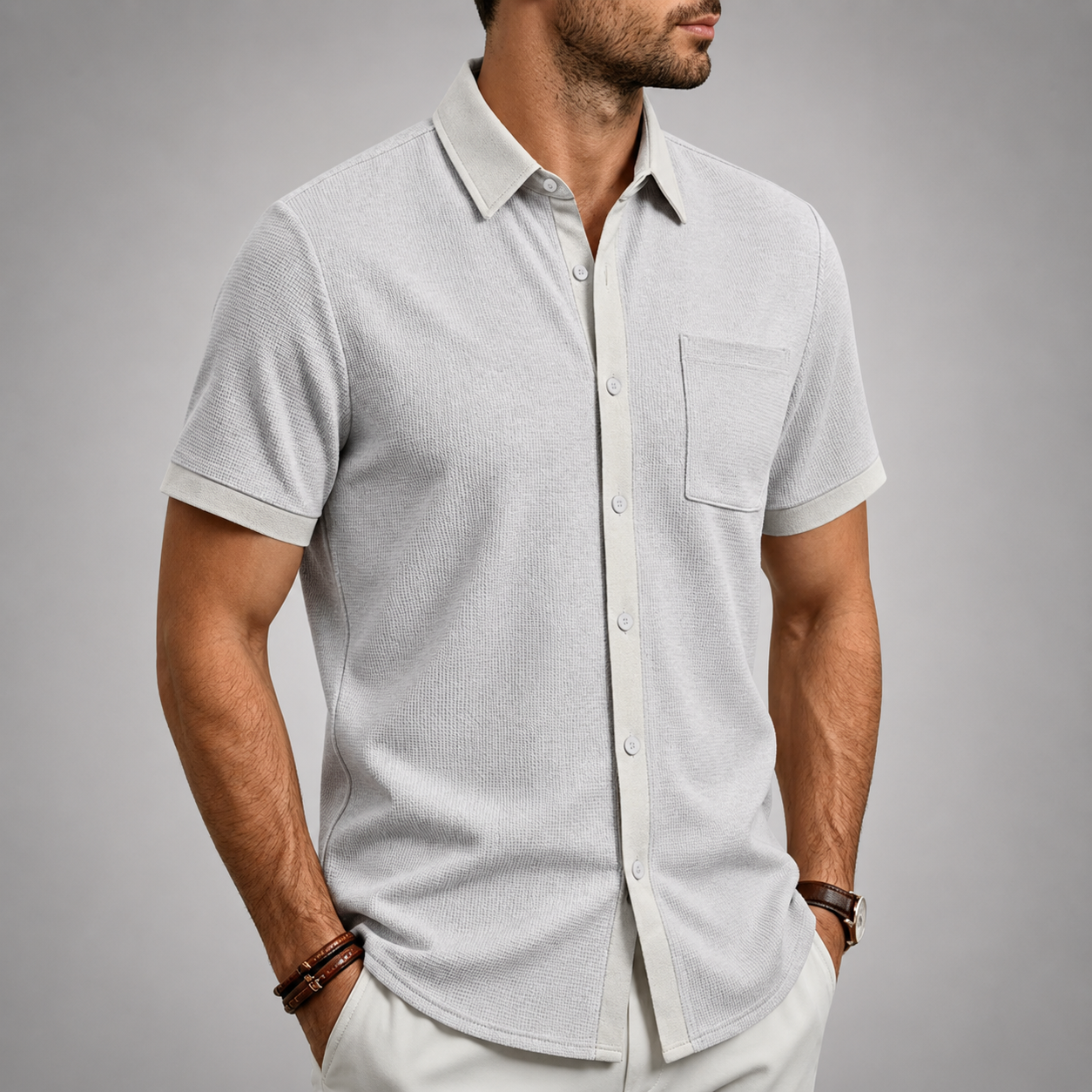 LAURENT MONACO | CHEMISE À BOUTONS TEXTURÉE POUR HOMMES