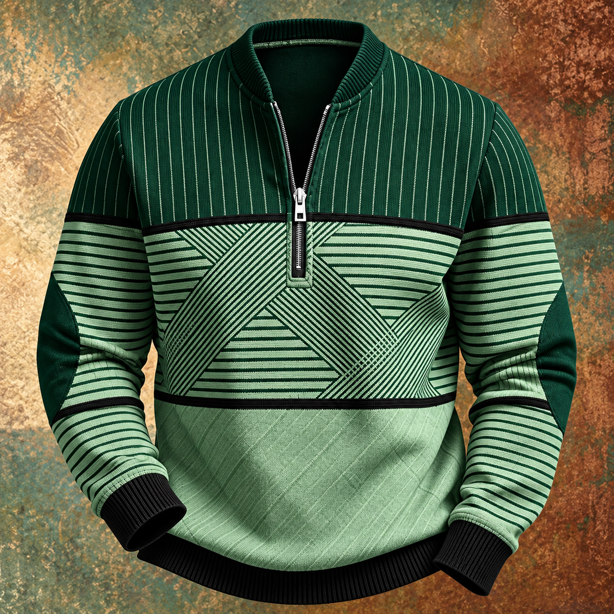 LAURENT MONACO | PULL À DEMI-FERMETURE ÉCLAIR À MOTIFS GÉOMÉTRIQUES POUR HOMMES